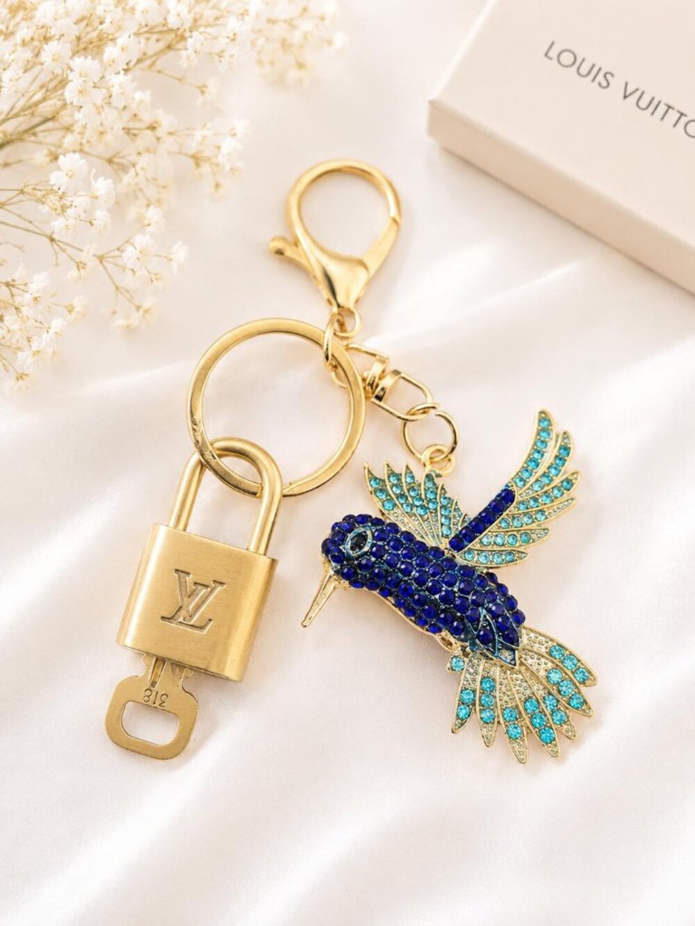 LV Gold Padlock 🔑 Authentic Louis Vuitton Charm + Unbranded Bird Keychain